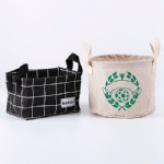 Custom Logo  Canvas Collapsible Laundry Basket With Handle Storage Bucket