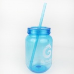 Customized Logo Beverage 12oz Plastic Mason Jar with Lid and Straw