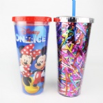 Customized Logo Plastic Cold Drink Cup Straw Cup